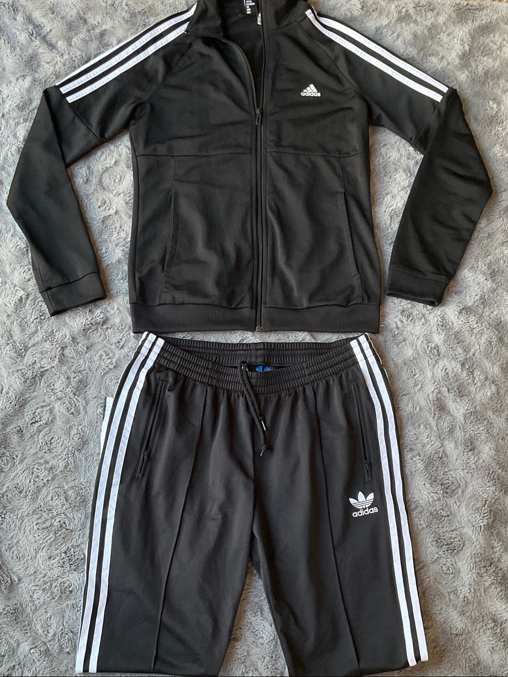 adidas Black & White 3-Stripe Track Jacket and Joggers Set